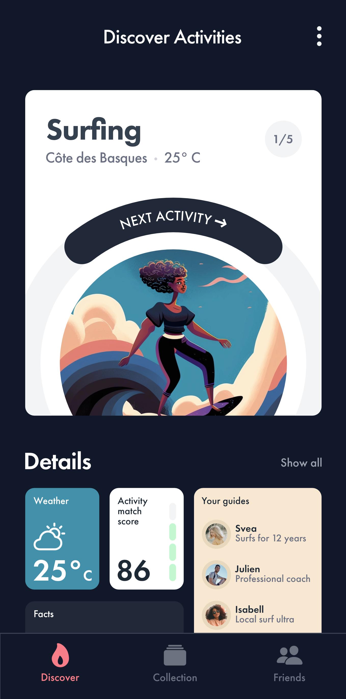 UX design example for an activity app