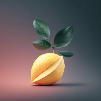 A perfect lemon with leaf in cinematic lighting.